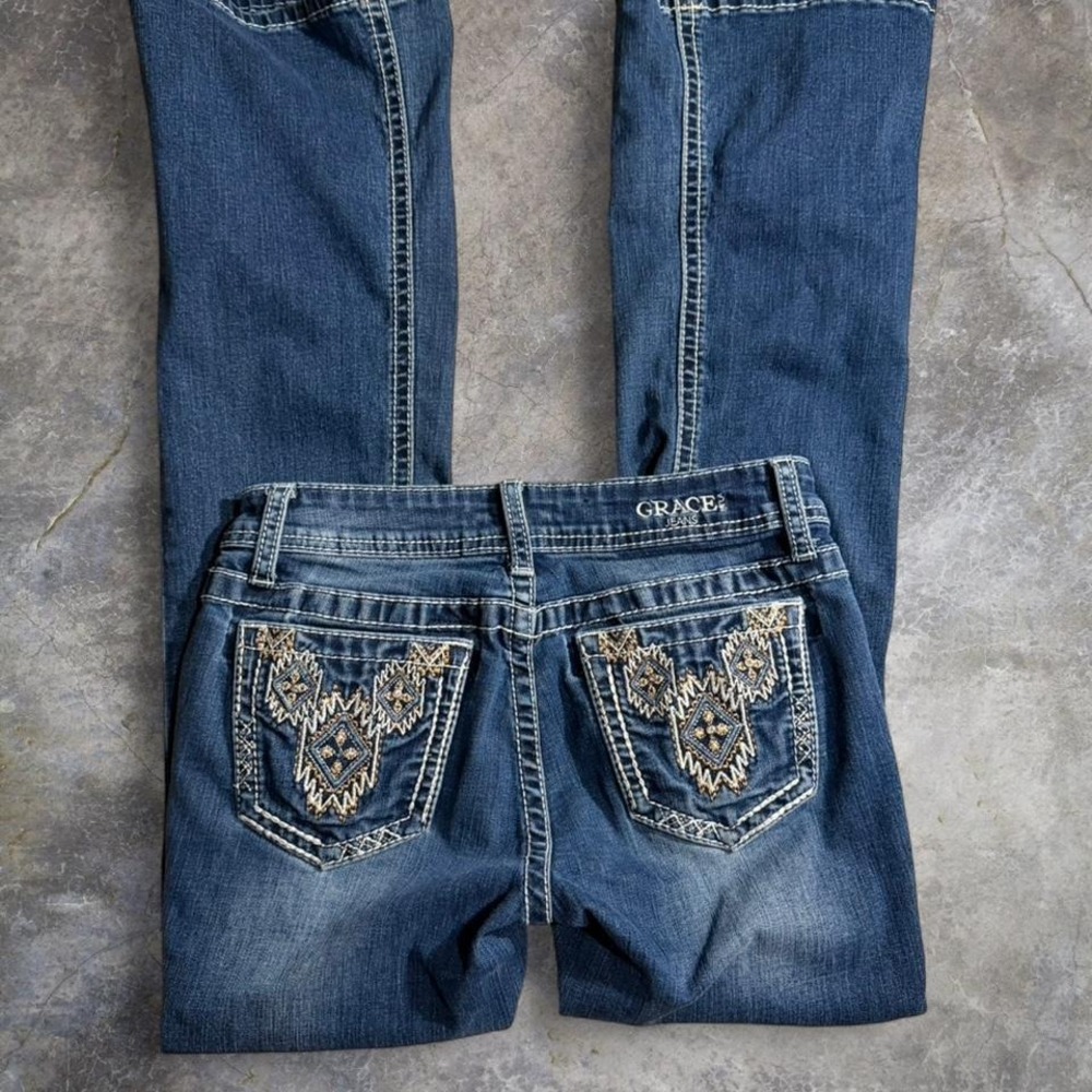 Grace in LA Embroidered Bootcut Flare Jeans Womens Size 16 Blue Wash Western Y2K